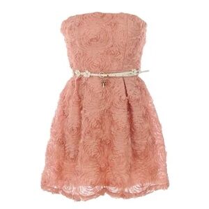 RICKETY RACK #92 Pink Rosette Blossom Strapless Belted Party Dress